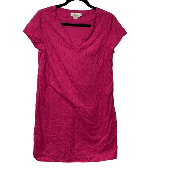 Vineyard Vines Solid Pink Shift Floral Textured Womens Size 2 XS Cotton V Neck - Picture 1 of 10